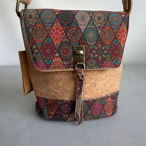 Natural Cork Crossbody Bag Portugal Boho Mandala Vegan Small Shoulder Purse New